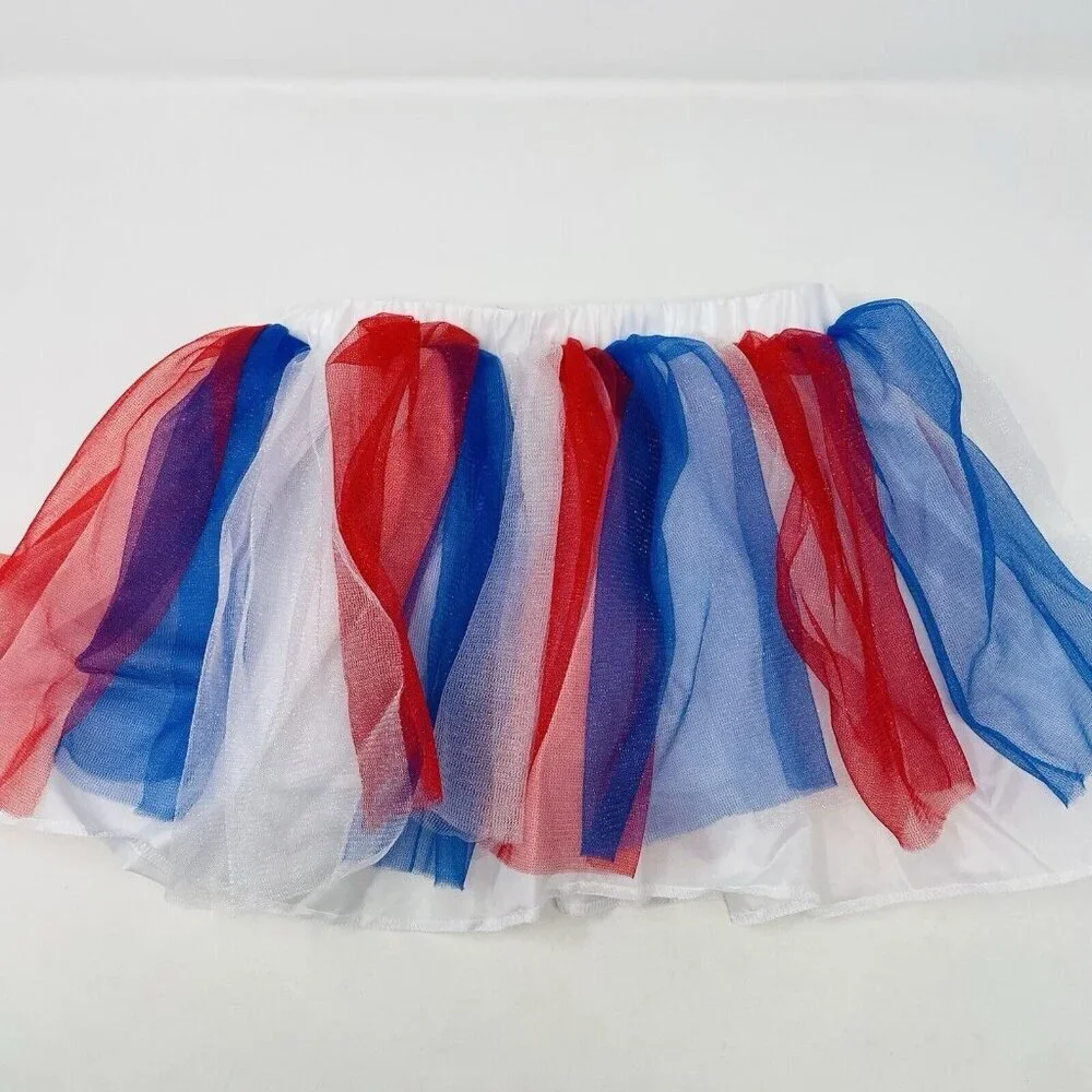 Child‎ Size S/M Patriotic Red White Blue Americana Mesh Tutu Play Halloween 425