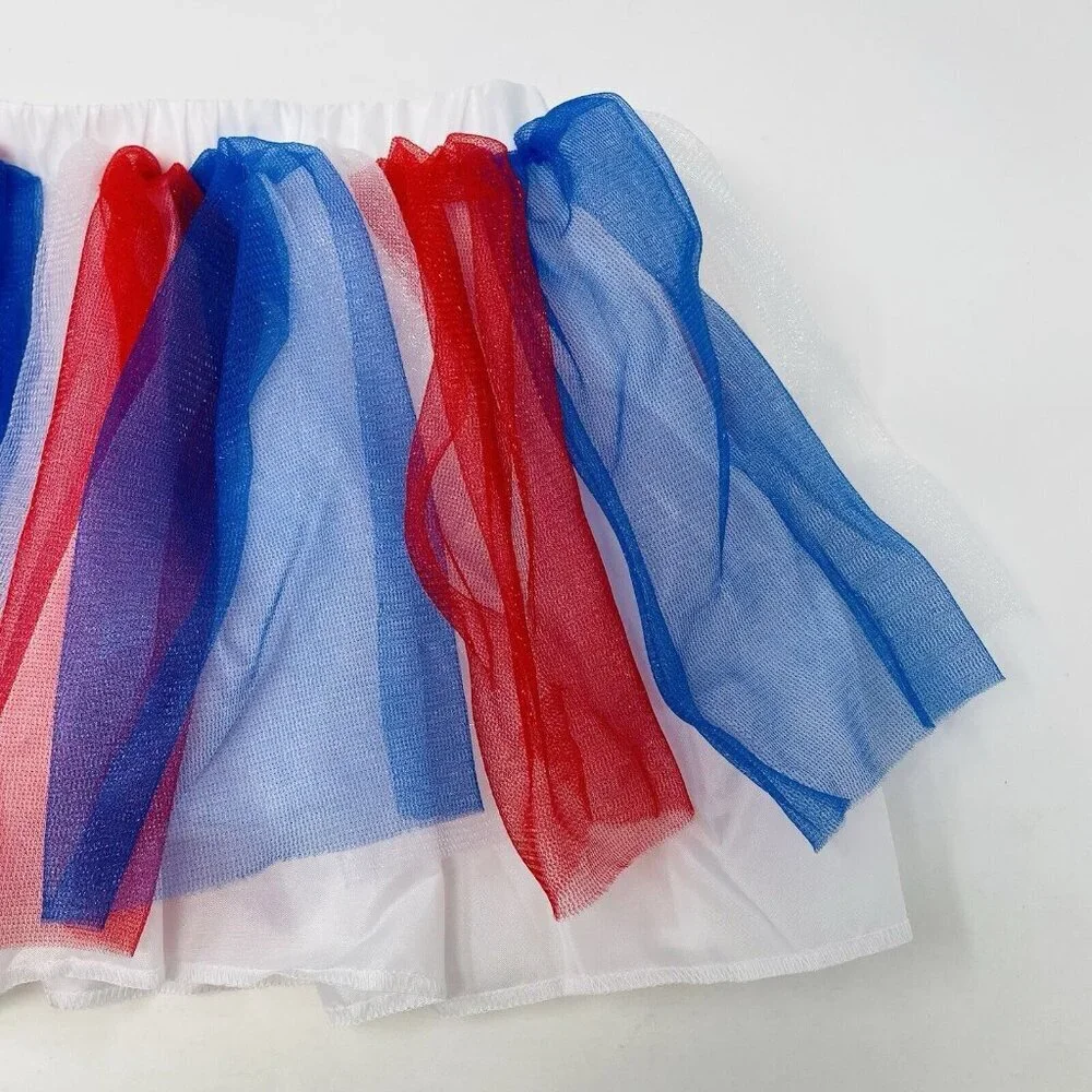 Child‎ Size S/M Patriotic Red White Blue Americana Mesh Tutu Play Halloween 425