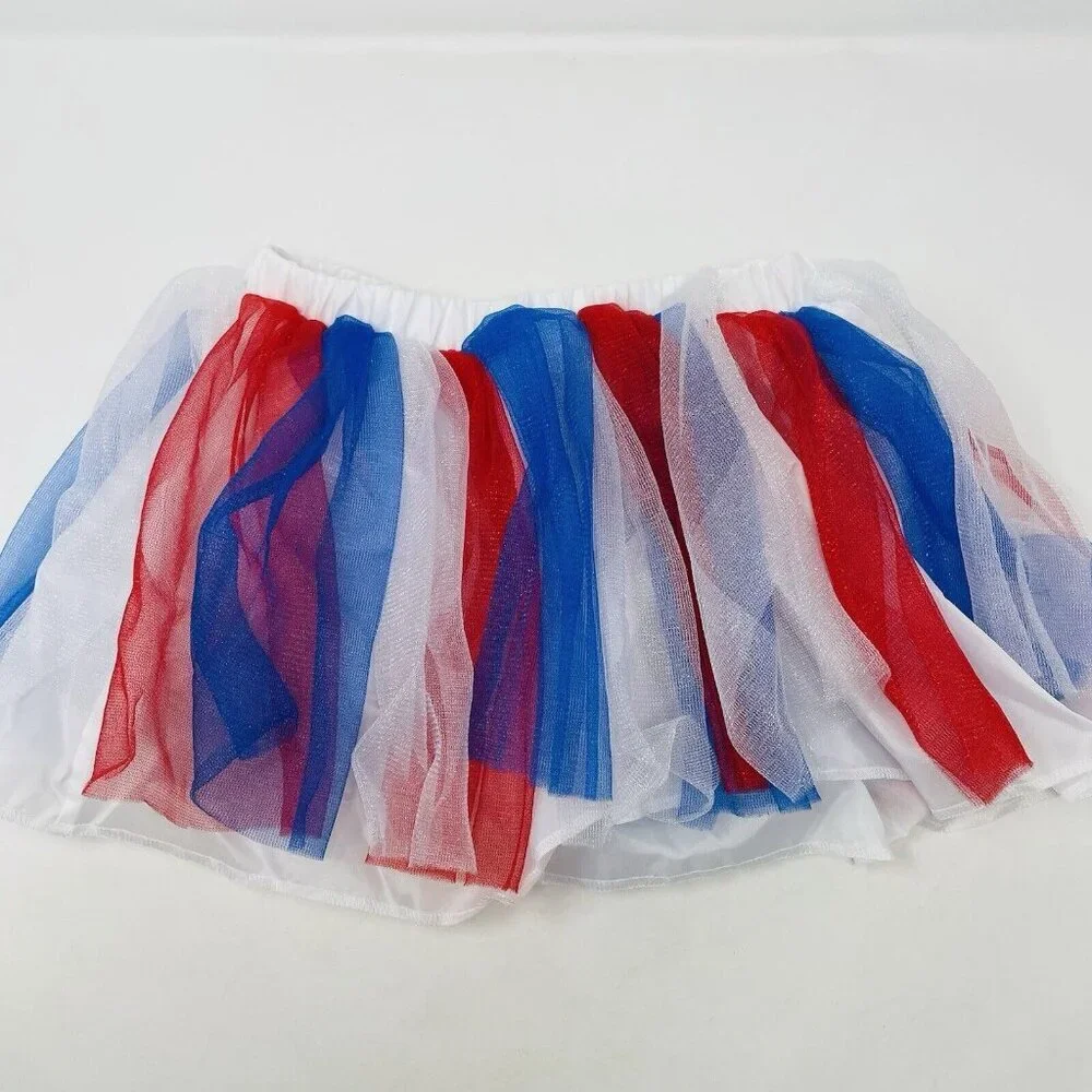 Child‎ Size S/M Patriotic Red White Blue Americana Mesh Tutu Play Halloween 425