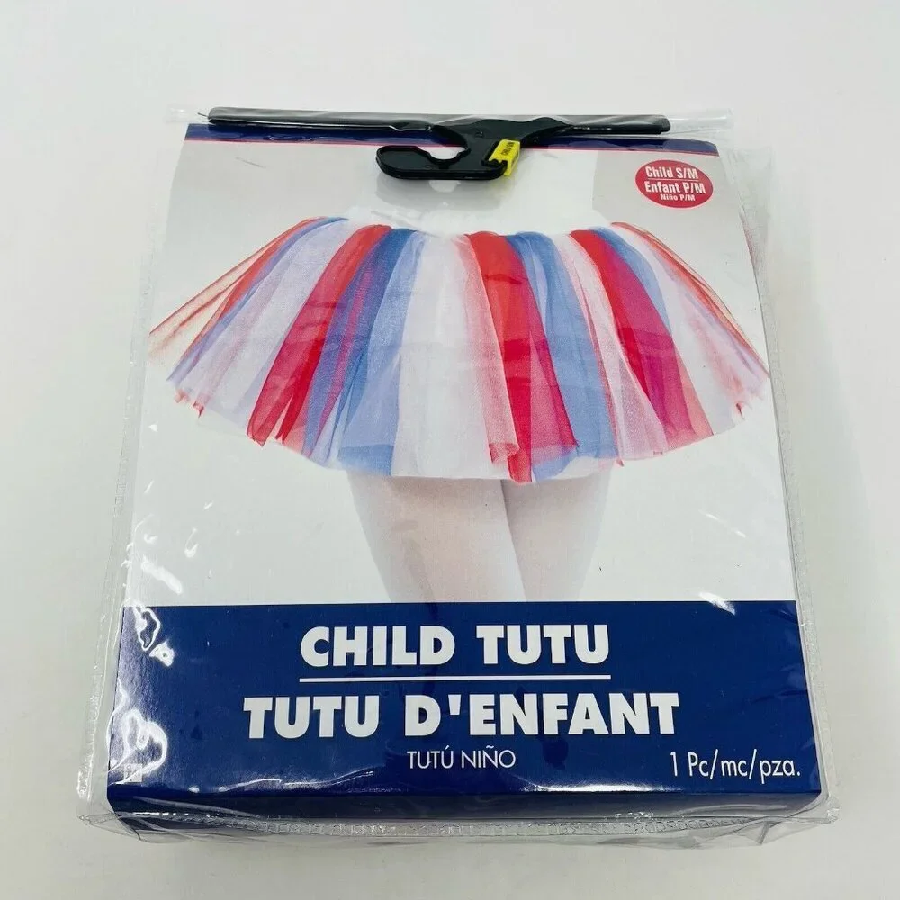 Child‎ Size S/M Patriotic Red White Blue Americana Mesh Tutu Play Halloween 425