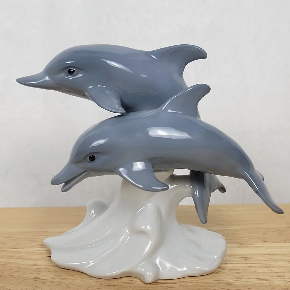 VTG Otagiri Japan Porcelain Double Dolphin Figurine 4