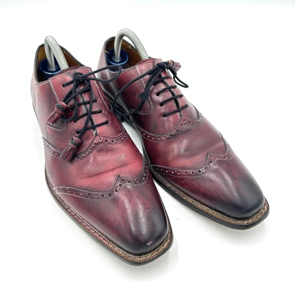 Mezlan Mens‎ Size 8M Burgundy Leather Wingtip Oxford Dress Shoes