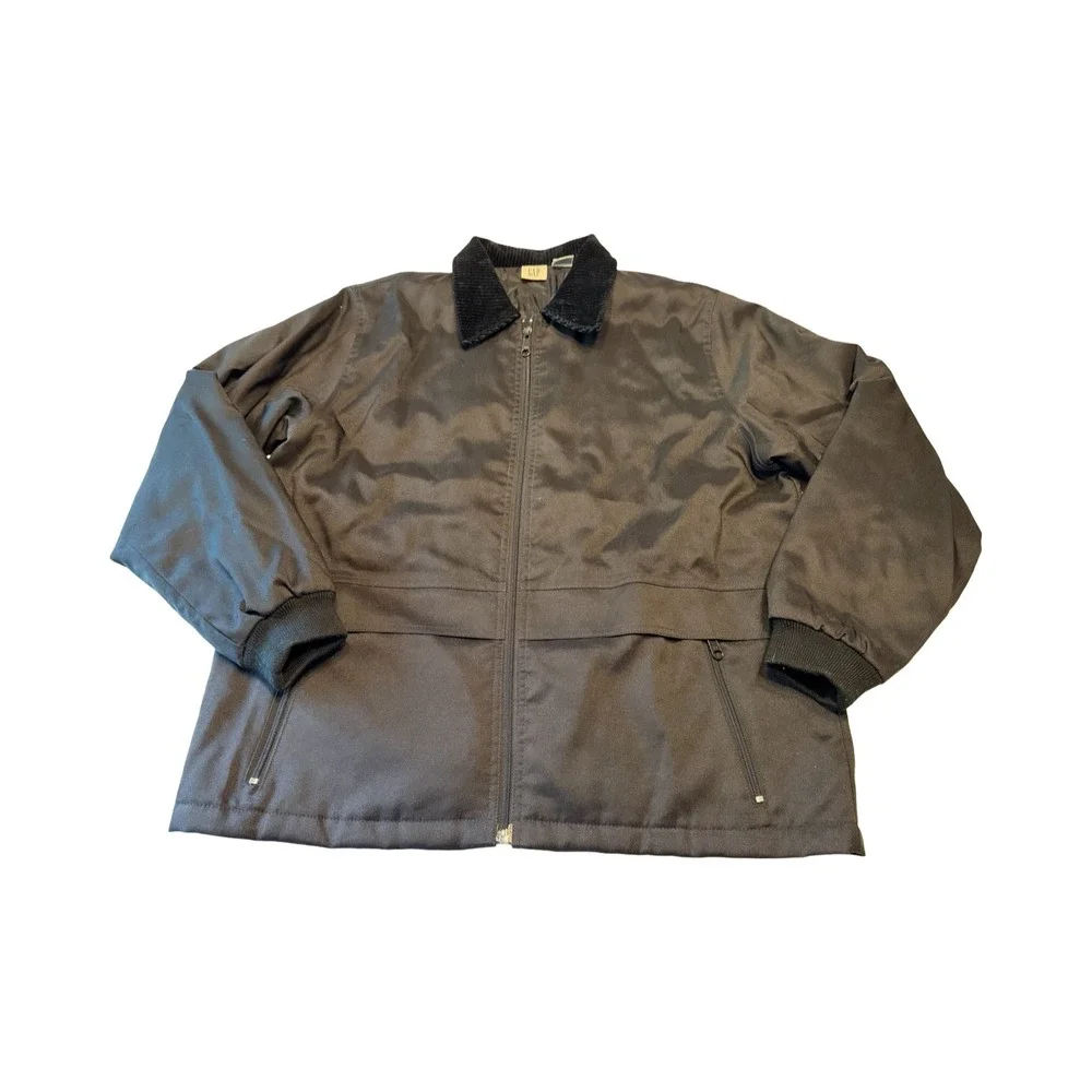 Vtg Gap Mens Black Chore Jacket Corduroy Collar Quilted Lining Size M Utility