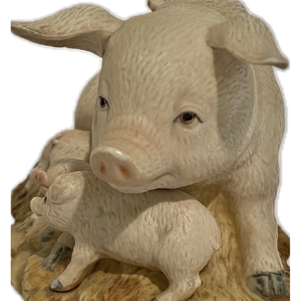 Homco Porcelain Pig & Piglets Figurine Mother & Babies Farmhouse Decor‎
