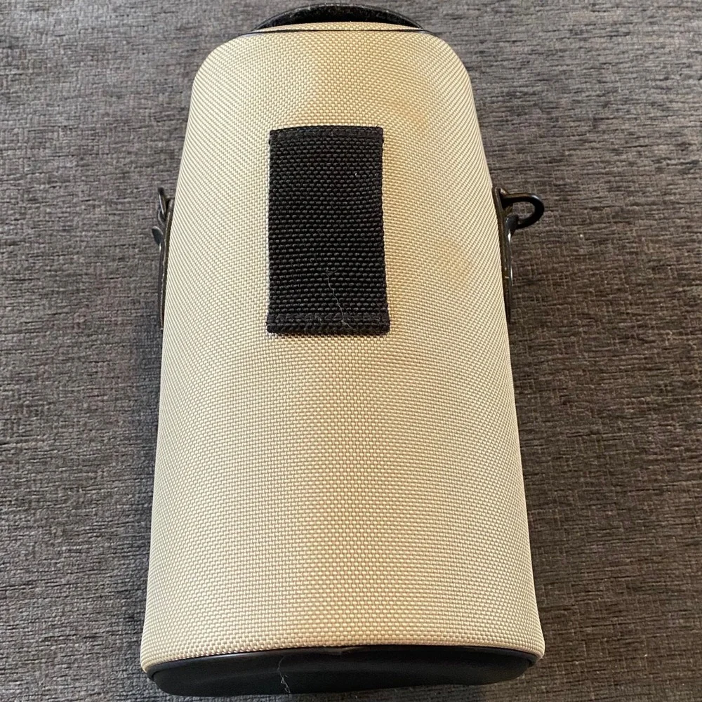 Canon Camera Lens Case LZ1324 Tan Black Faux Leather Padded Pouch Zip Closure