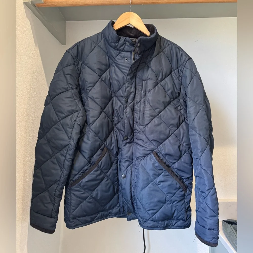 J. Crew Men’s Blue Quilted Puffer Jacket w/ Corduroy Collar, Size L