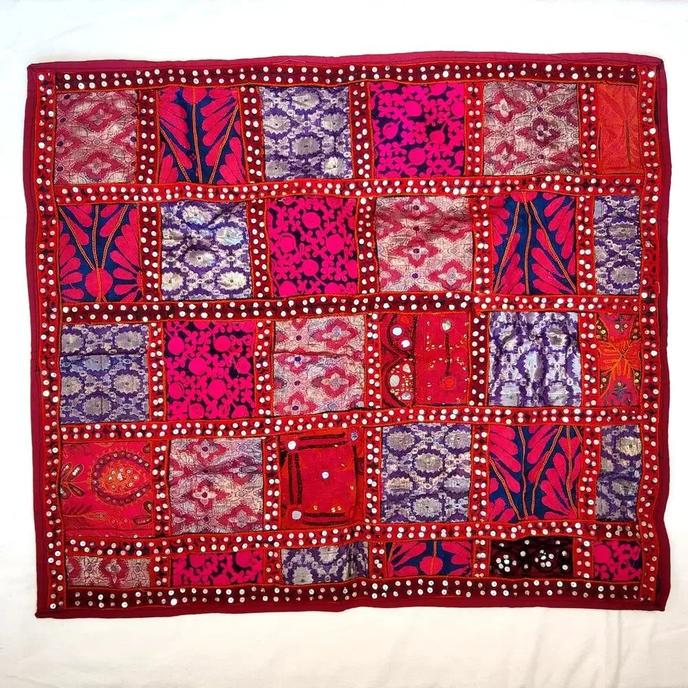 Handmade Bohemian Embroidered Patchwork Wall Hanging Tapestry from India 29