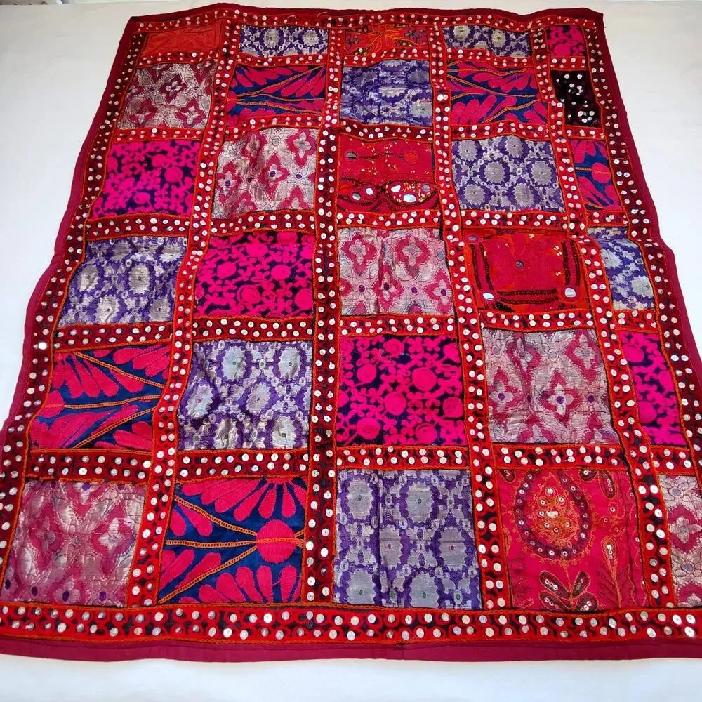 Handmade Bohemian Embroidered Patchwork Wall Hanging Tapestry from India 29