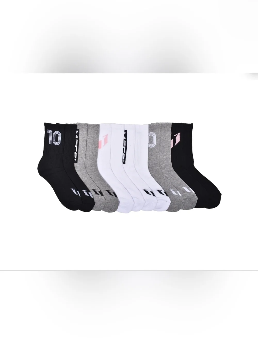 Kids Cushioned Cotton Crew Socks - Black & White (6 Pack) 12