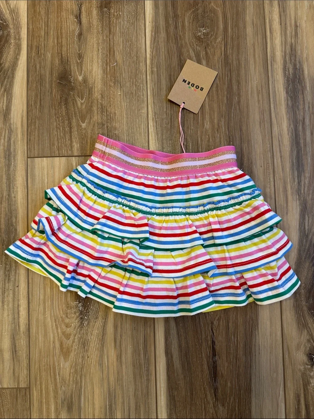 Mini Boden Rainbow Striped Ruffle Skort size 2-3 years NWT