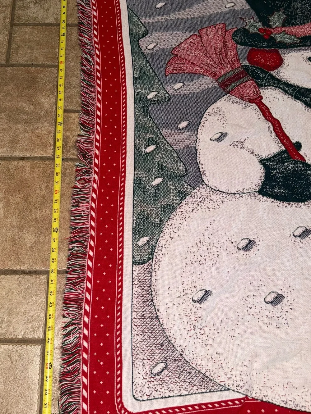 Vtg American Greetings Snowman Tapestry Throw Blanket 50
