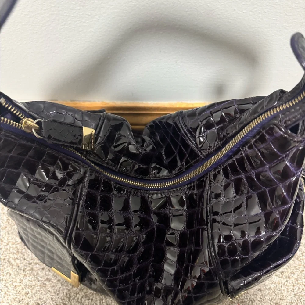 Michael Kors deep purple/black crocodile patent leather purse