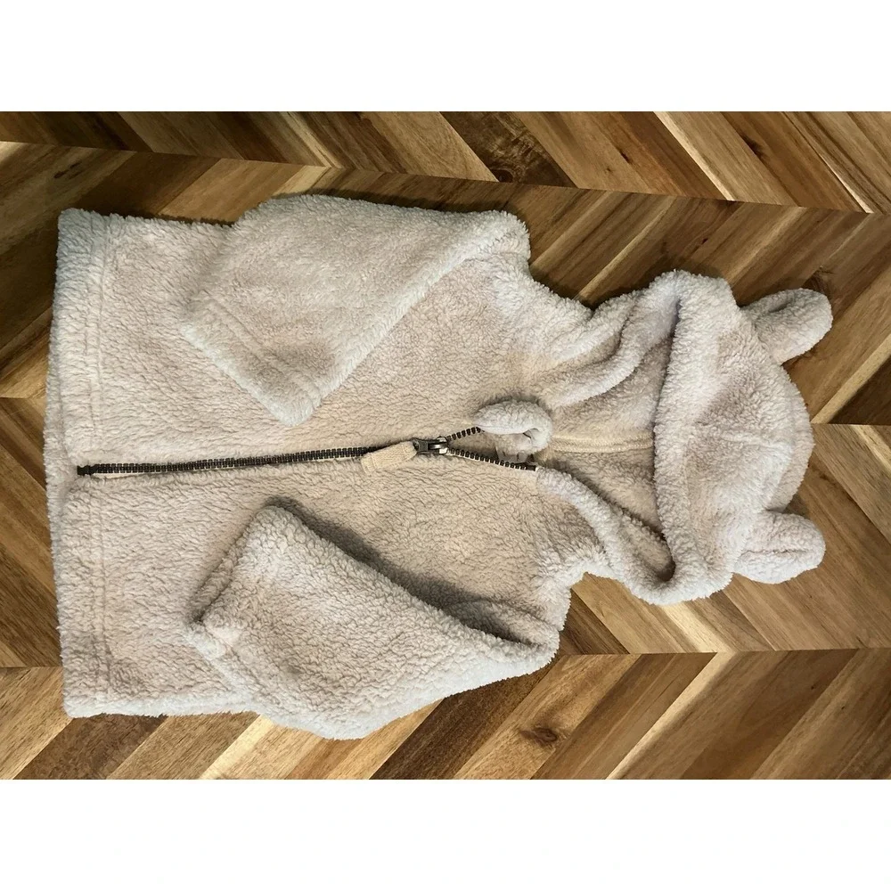 Hanna Andersson Girls 6-12Months White Marshmallow Fleece Hooded Bear Jacket EUC