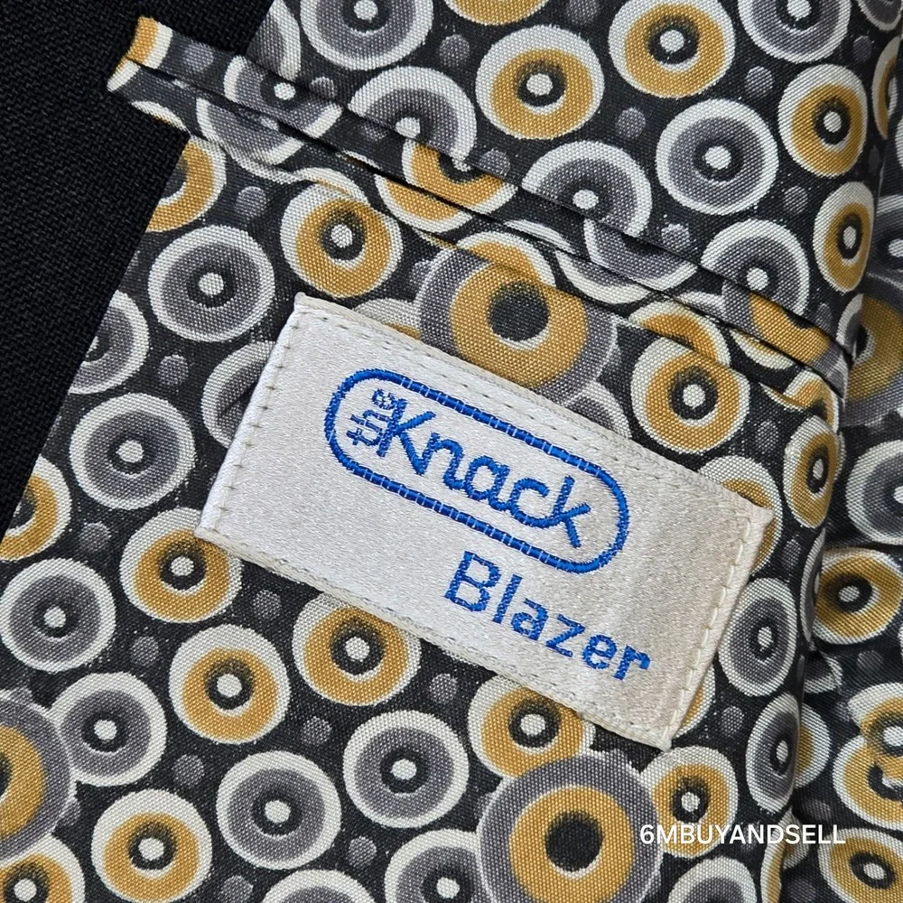 Vintage The Knack Wool Blazer Mens Black Gold Crest Buttons Union Made USA 42R