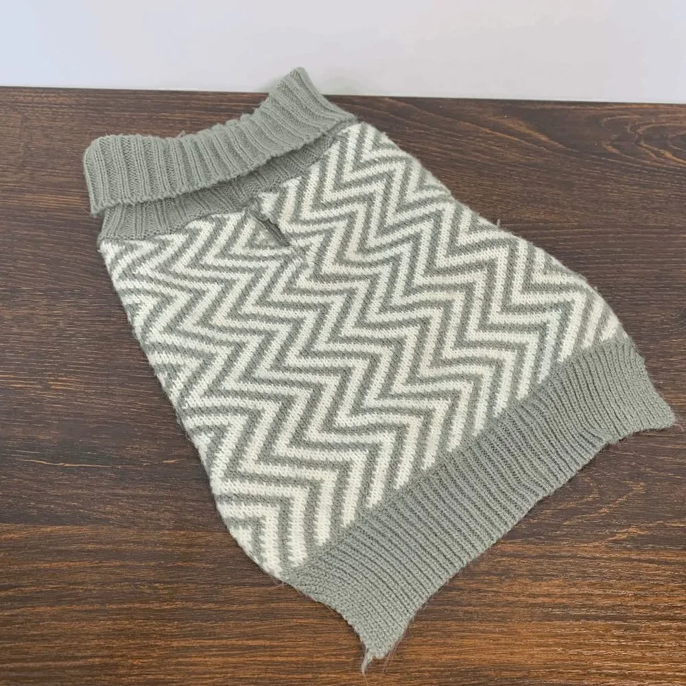 Gray White Chevron Print Thermal Ribbed Knit Dog Clothes Pullover Sweater