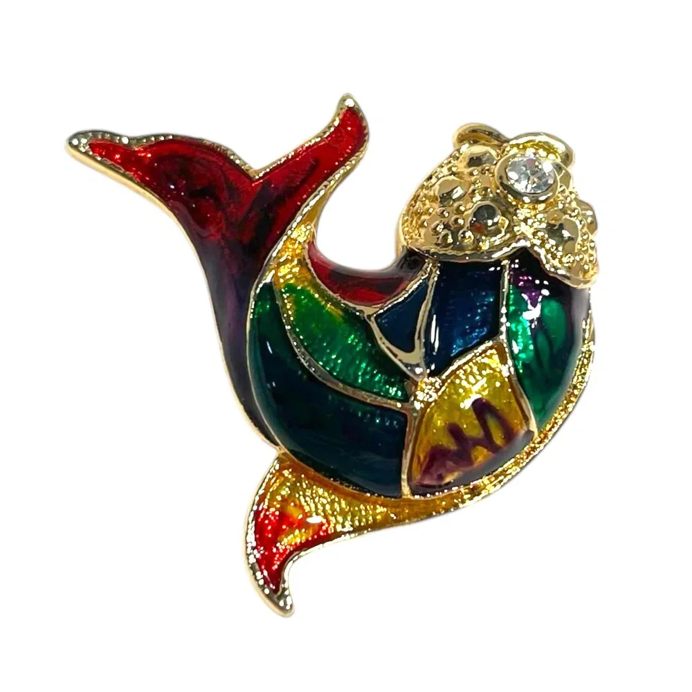 Vintage Enamel Cloisonné Multicolor Koi Fish Tropical Brooch Pin Chic Eclectic‎