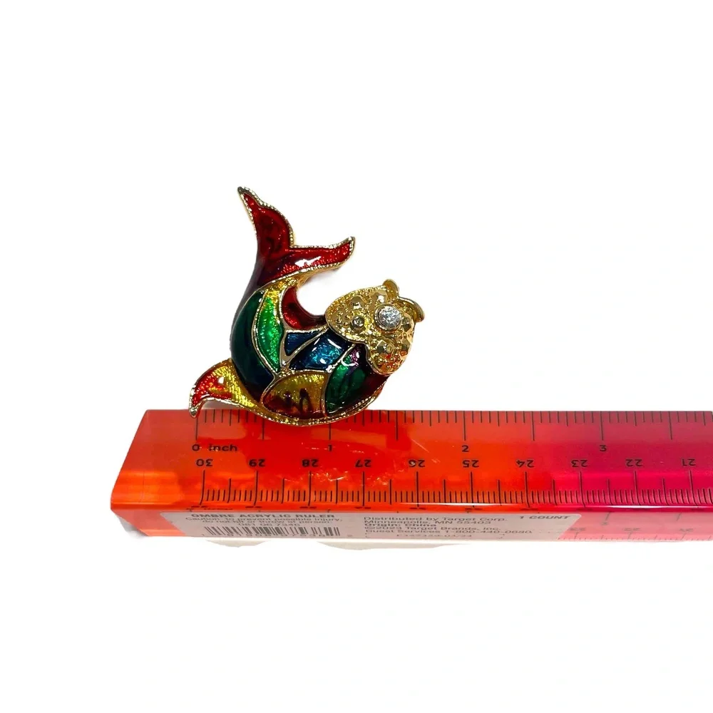 Vintage Enamel Cloisonné Multicolor Koi Fish Tropical Brooch Pin Chic Eclectic‎