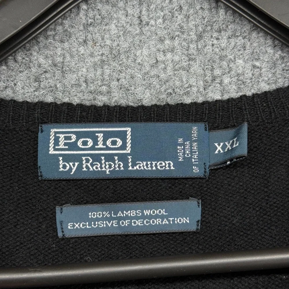 Polo Ralph Lauren Mens Black 100% Lambswool V-Neck Sweater XXL 69775‎