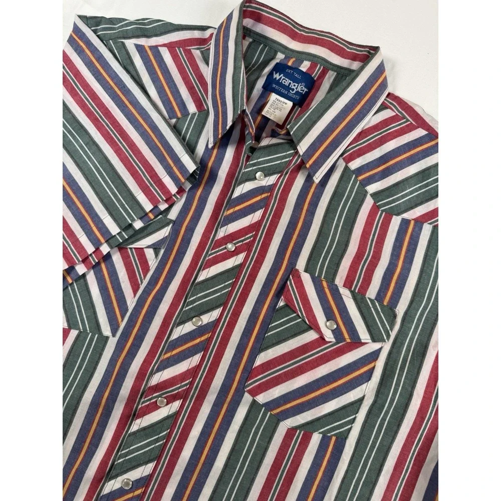 Wrangler Western Shirt Pearl Snap 2XT Multicolor R/B/Green Striped Rodeo VTG