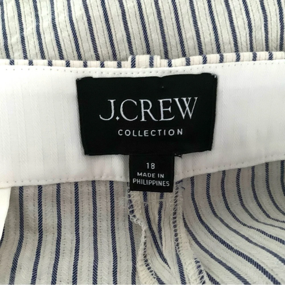 J. Crew Collection Cream Striped Women’s 18 Italian Seersucker Fabric Pants