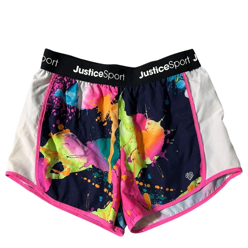 Justice Sport Girls Active‎ Running Shorts Multicolor Splash Paint Athletic