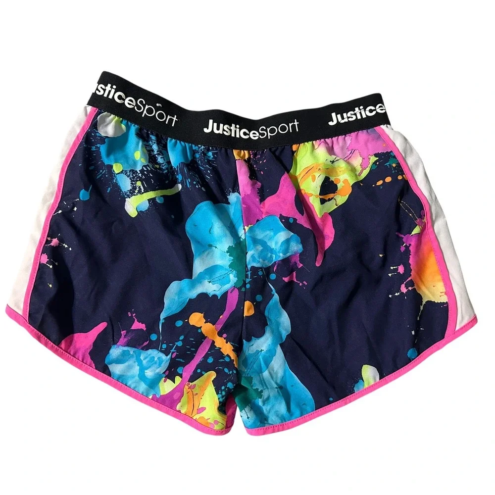 Justice Sport Girls Active‎ Running Shorts Multicolor Splash Paint Athletic