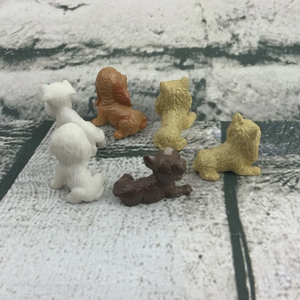 Dog Figures‎ Tiny Mini Lot of 6 Small Rubber Puppies White Brown Gray Diorama
