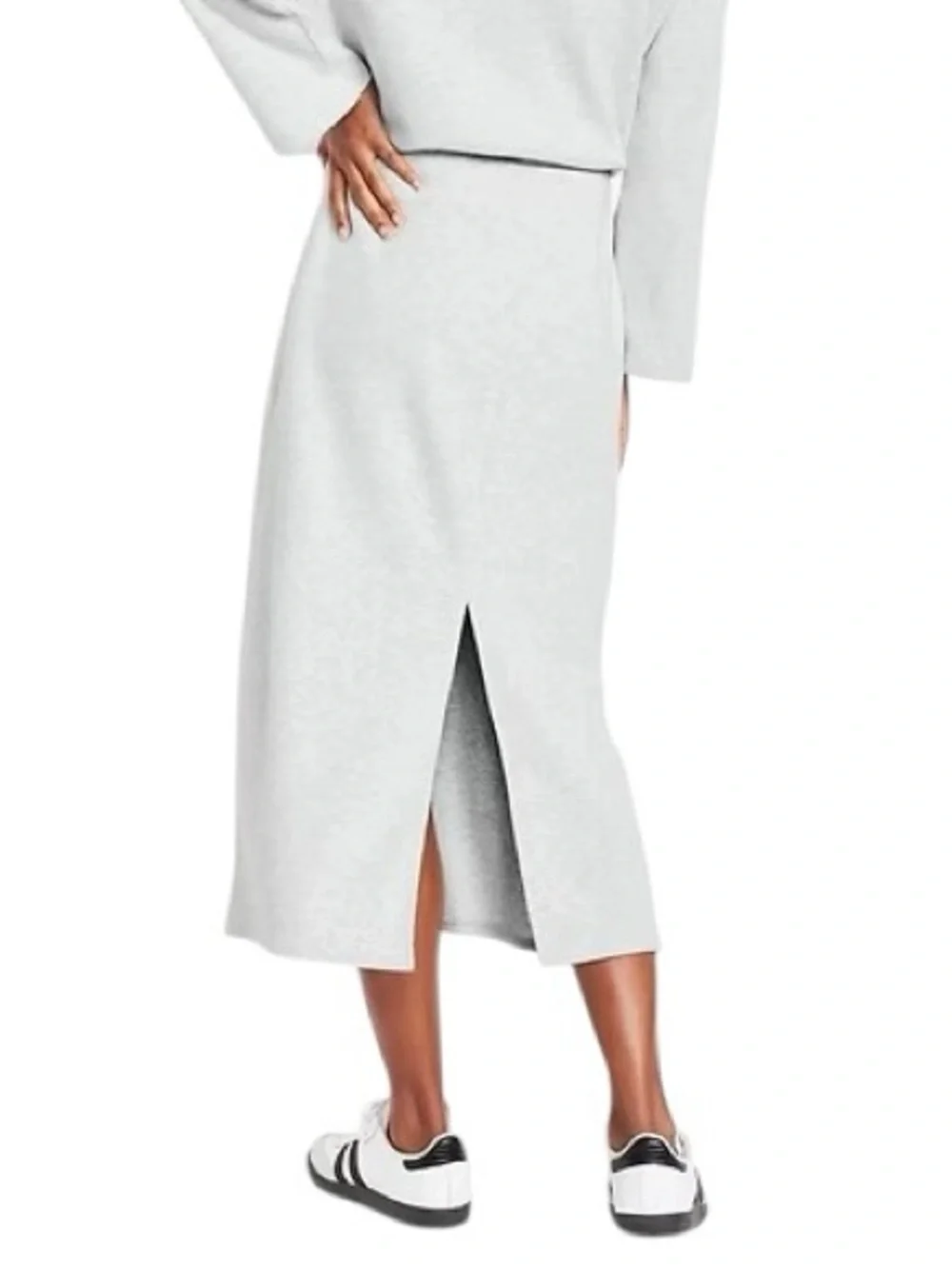 Old Navy Cozy Ribbed Knit Midi Skirt Light Heather Grey Small