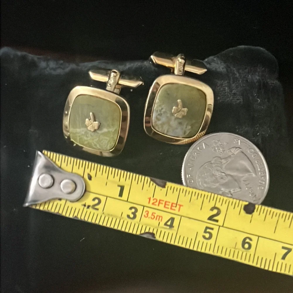 Vintage Green Marble Shamrock Cufflinks signed F