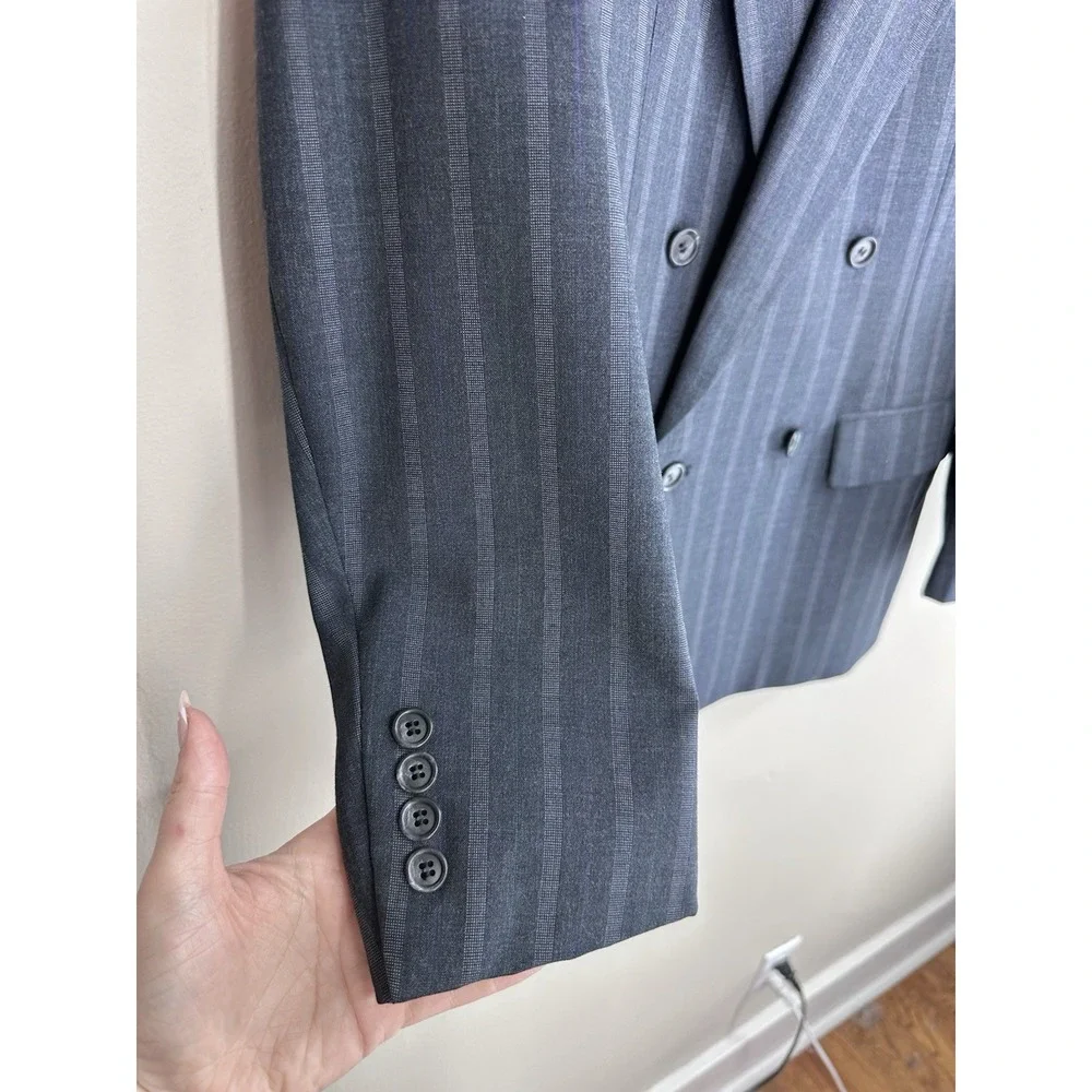 VTG 80s Alexander Julian SIZE 42R Pinstripe Navy Double Breasted 100% Wool USA