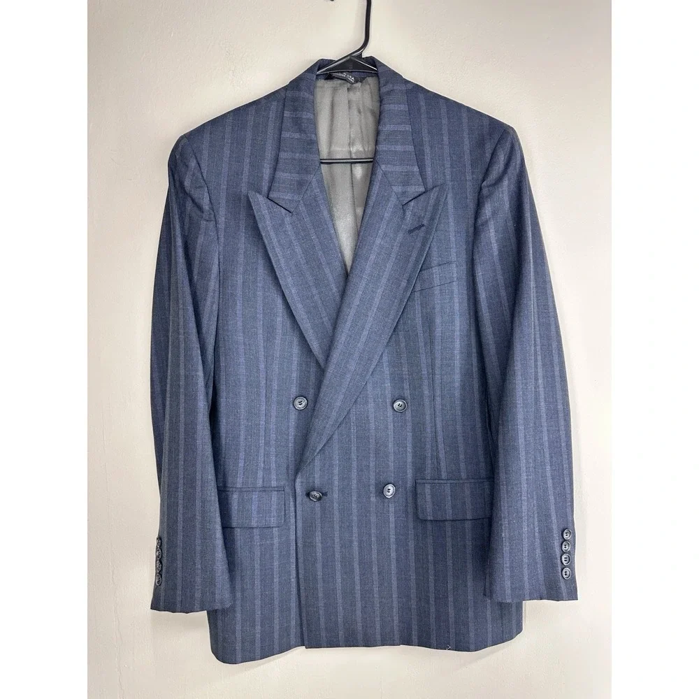 VTG 80s Alexander Julian SIZE 42R Pinstripe Navy Double Breasted 100% Wool USA