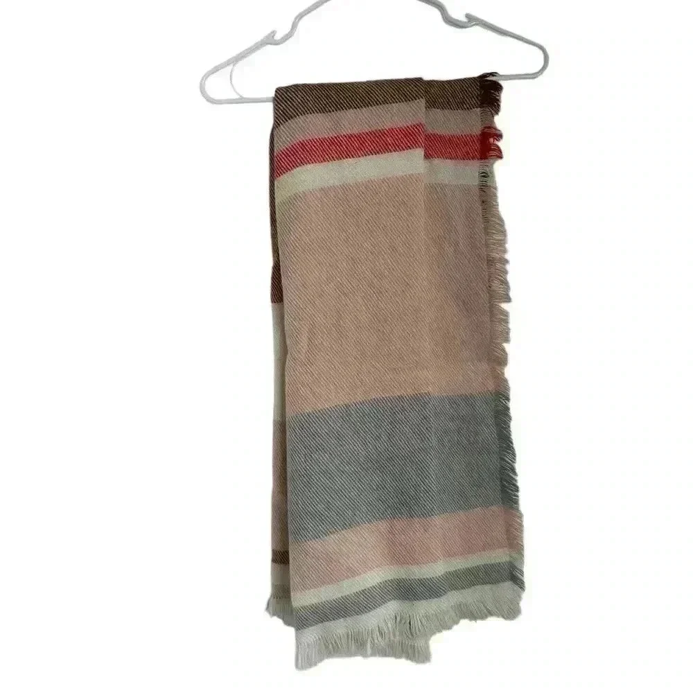 Madewell Blanket Fringe Soft Gray Pink Brown Scarf