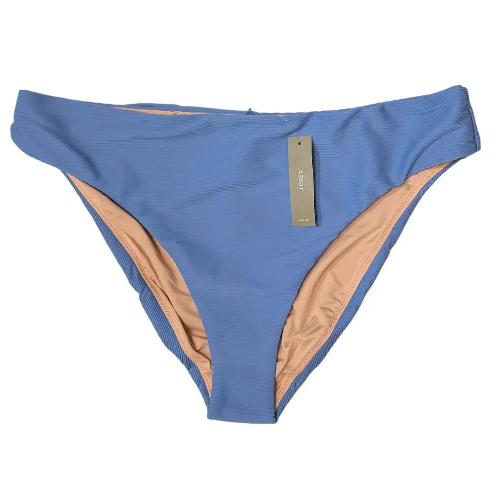 2/$15 NWT J. Crew Ribbed High-Rise Cheeky Bikini Bottom Blue High-Cut Size 2XL