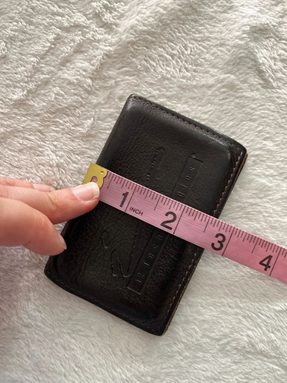 i2 Technologies Leather ROOTS Wallet Made in Canada Dark Brown Small Embossed