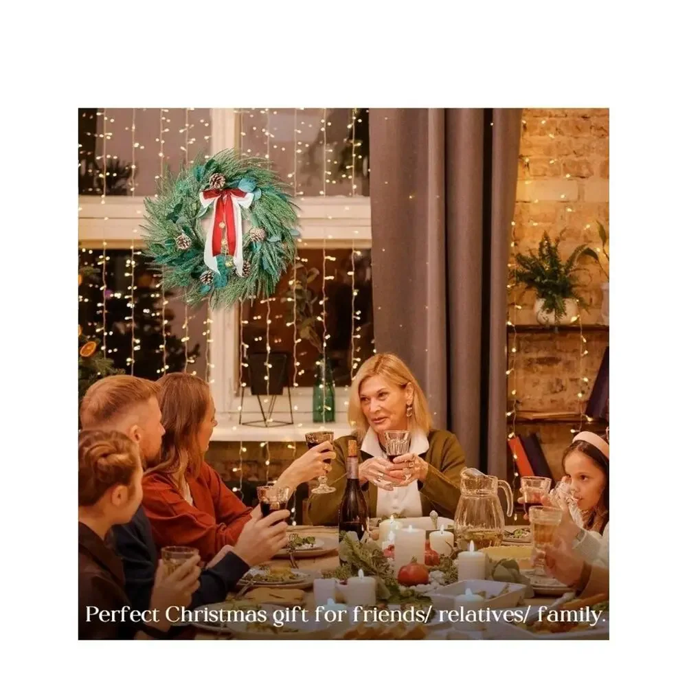 Christmas Wreaths for Front Door Outdoor, 24 Inch Artificial Xmas Winter Wreath,
