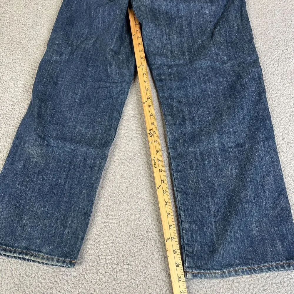 EDDIE BAUER Flannel Lined Jeans Mens 34x32 Blue Relaxed Red Plaid Outdoor Cowboy
