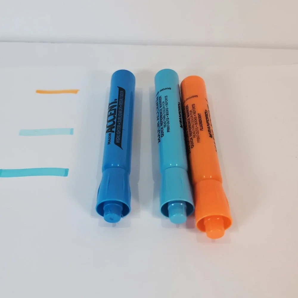 Vintage Sanford Major Accent Highlighters Set Broad Point Dk Blue Lt Blue Orange