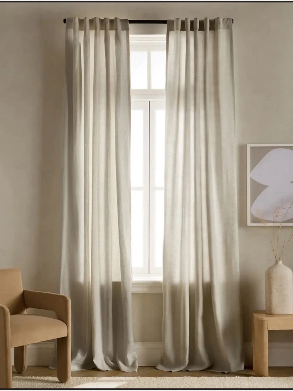 Quince European Linen Curtain Panels Sage 48x96 Set of 2 Light Filtering
