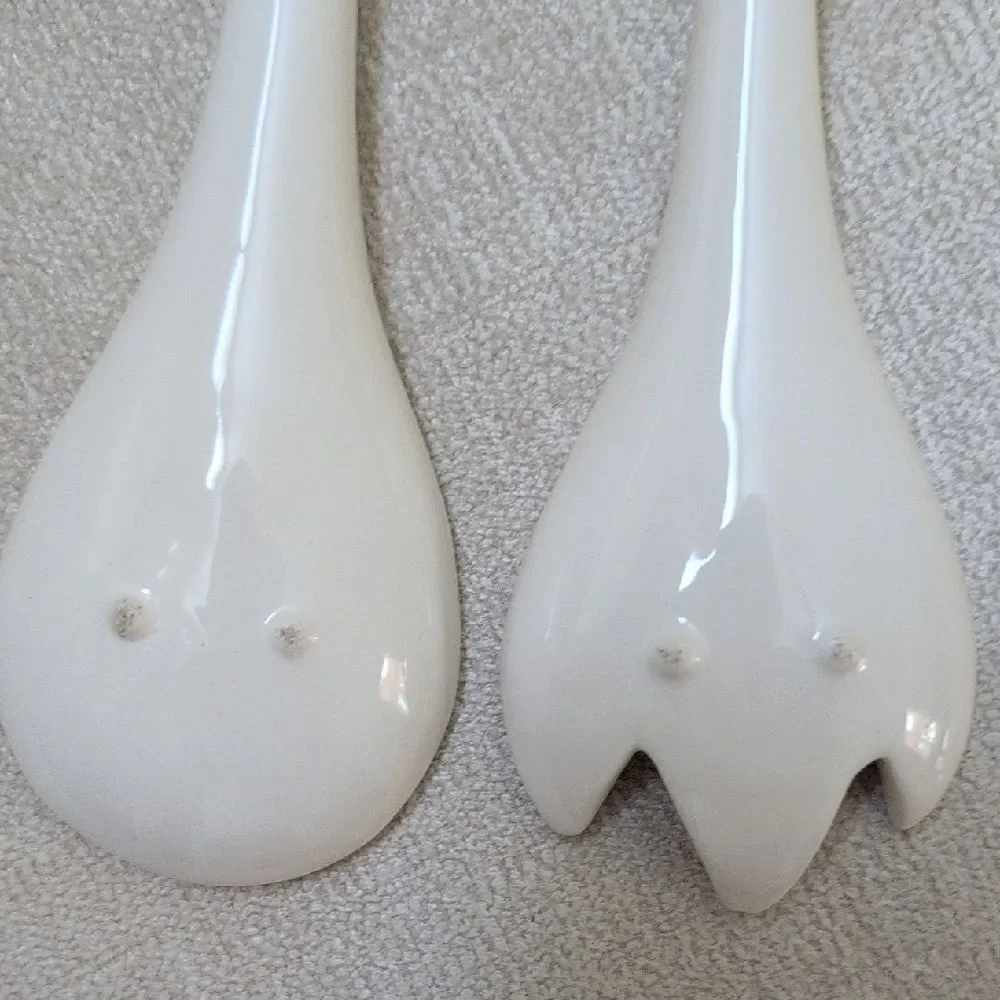 Green and White Ceramic Cabbage Handle Salad Servers