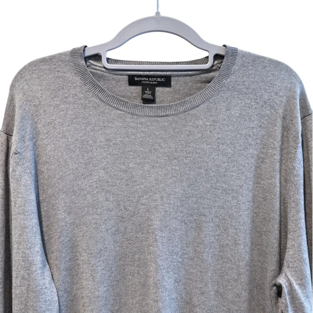 Banana Republic‎ Luxury Blend Sweater Mens L Gray Silk Cotton Cashmere Knit