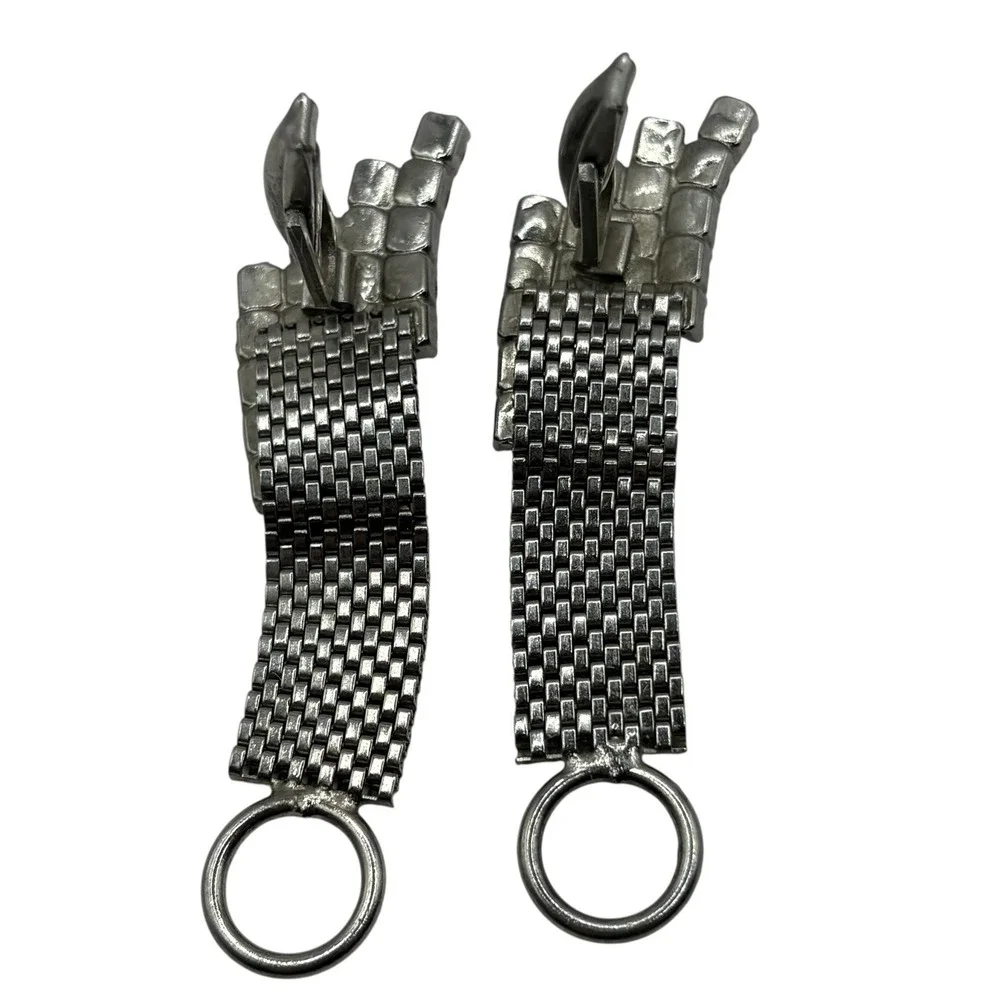 Pink Rhinestone Cufflinks Mesh Wrap‎ Around Silver Tone Statement Chunky Vintage