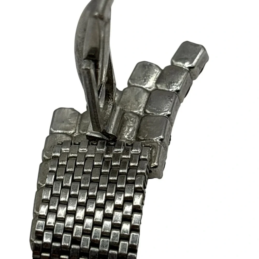 Pink Rhinestone Cufflinks Mesh Wrap‎ Around Silver Tone Statement Chunky Vintage