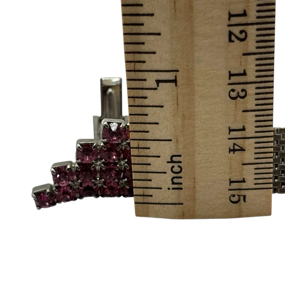 Pink Rhinestone Cufflinks Mesh Wrap‎ Around Silver Tone Statement Chunky Vintage