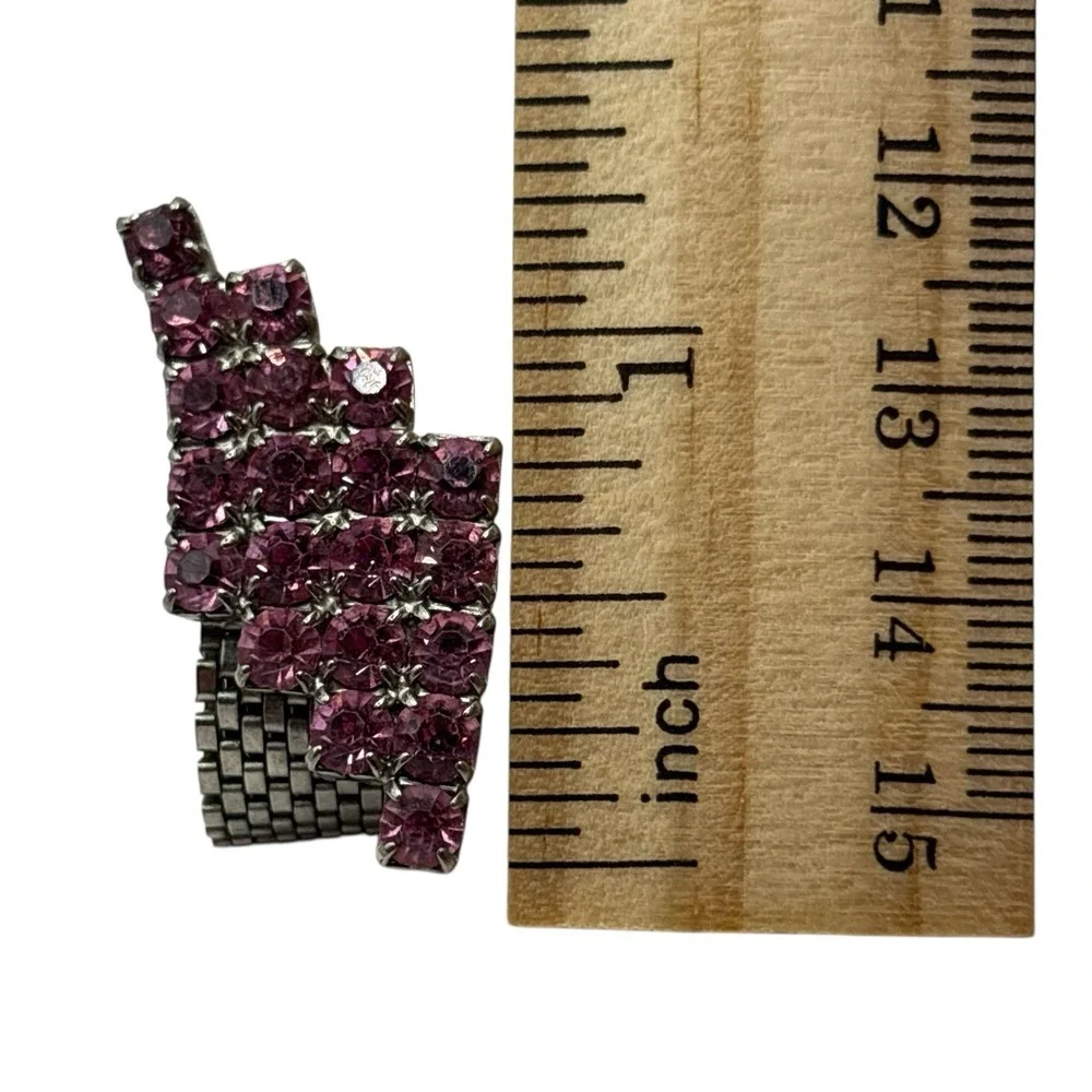 Pink Rhinestone Cufflinks Mesh Wrap‎ Around Silver Tone Statement Chunky Vintage