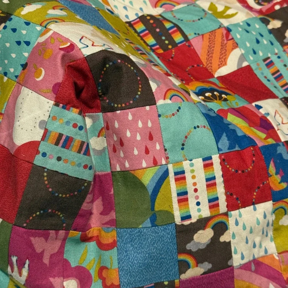 Quilted Patchwork Hobo Shoulder Bag‎ Rainbow Cloud Boho Multicolored