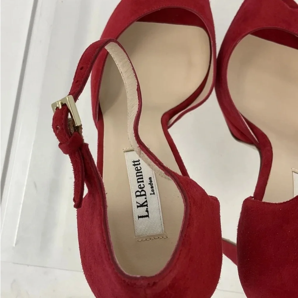 LK Bennett Red Suede Peep-Toe Ankle-Strap Heels