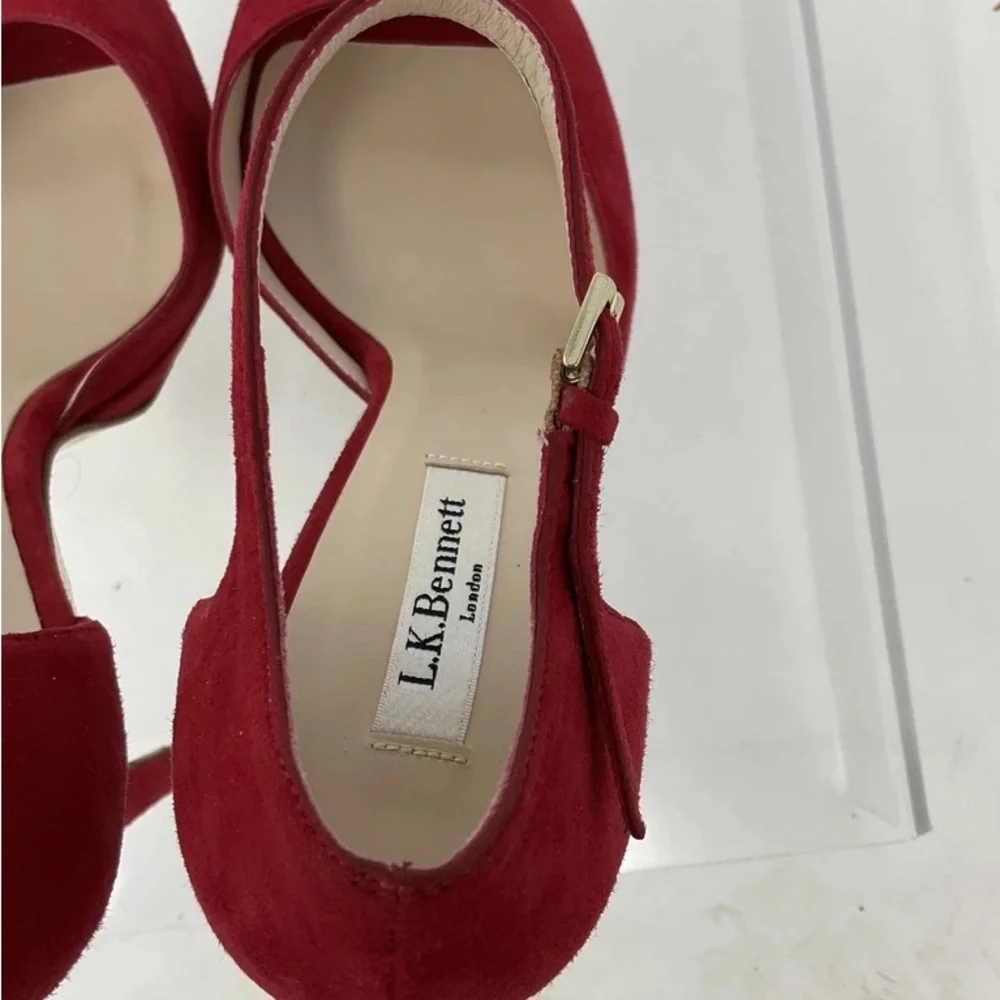 LK Bennett Red Suede Peep-Toe Ankle-Strap Heels