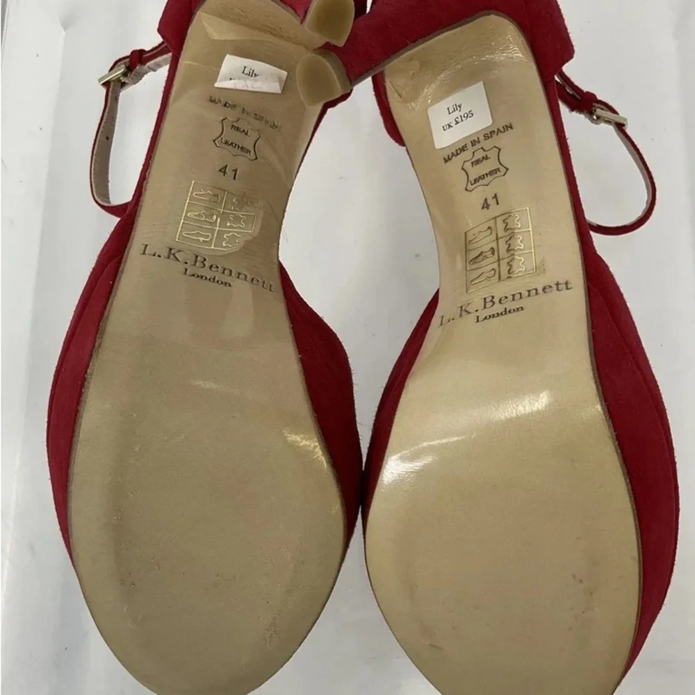 LK Bennett Red Suede Peep-Toe Ankle-Strap Heels