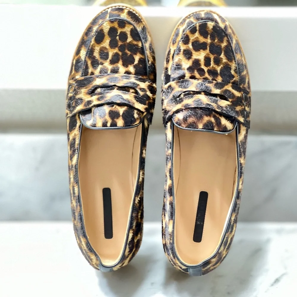 Longchamp Calf Hair Animal Print Penny Loafer size 38 Le Pliage Women
