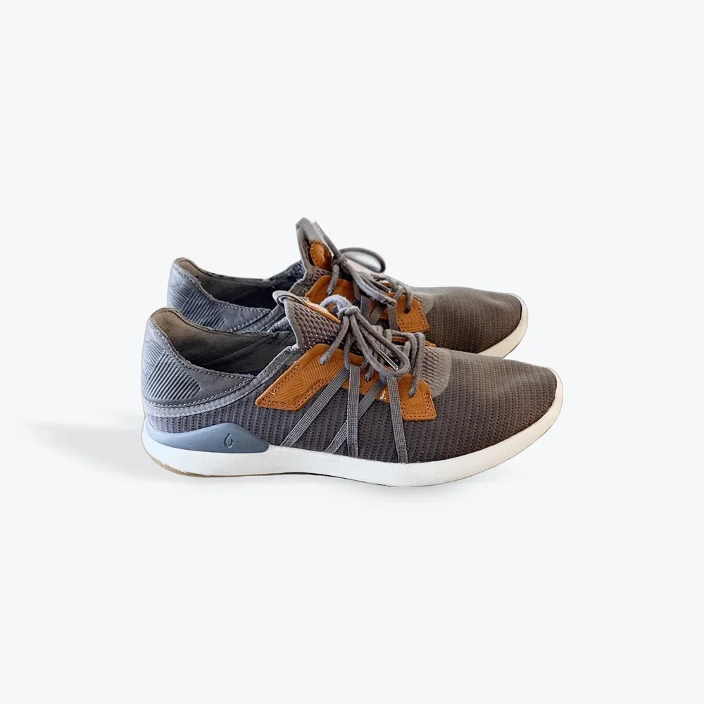 OluKai Mio Li Mens 12 Charcoal Burnt Terracotta Mesh Leather Sneakers 10440-PVVV
